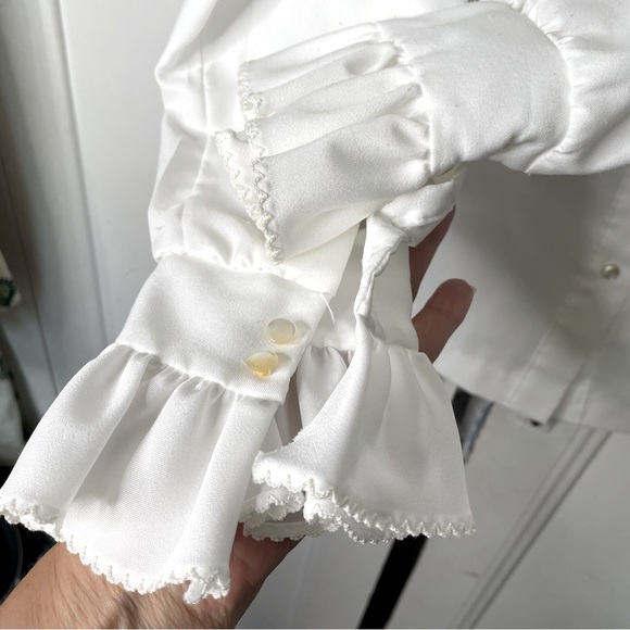 Vintage Judy Bond white ruffle button front blouse Womens top M - Picture 3 of 9